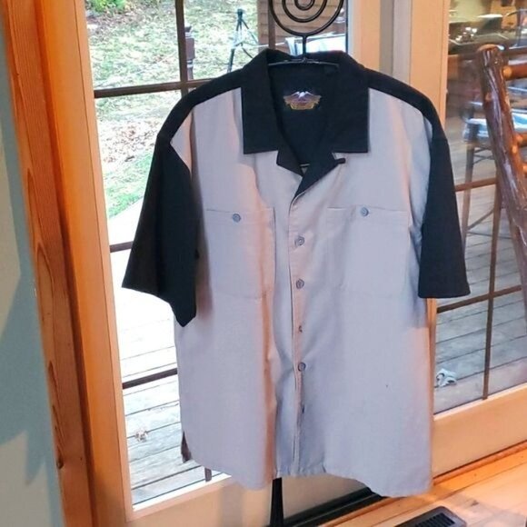 Harley-Davidson Embroidered Graphic Pocketed SS Casual‎ Button-Down Sz L Shirt - Picture 1 of 15